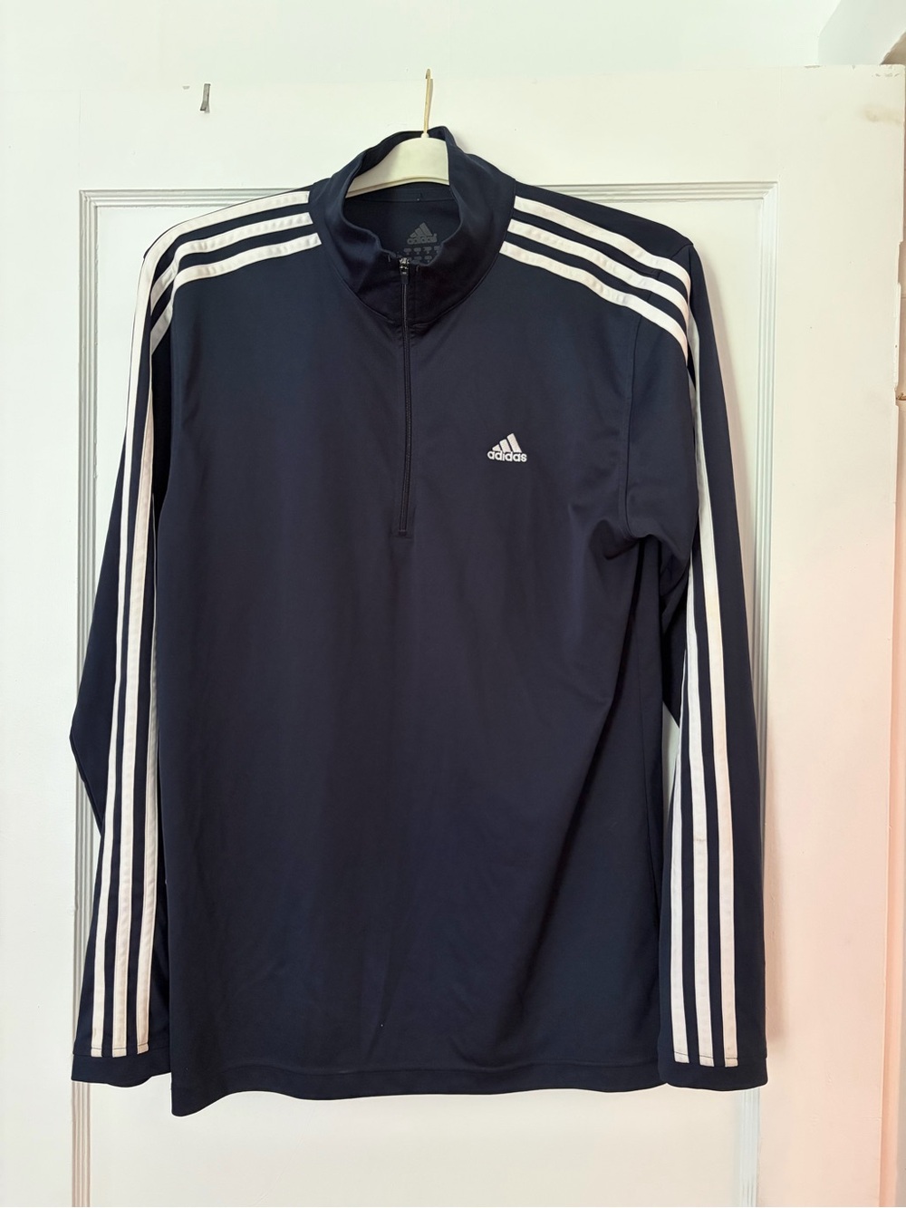 adidas Navy Performance Quarter-Zip Jacket with White Stripes